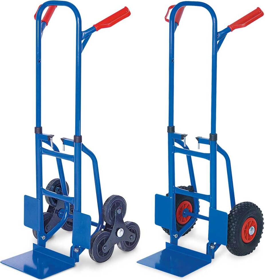 BRB Lagertechnik 1x zusammenschiebbare Treppenkarre und 1x zusammenschiebbare Stapelkarre, Tragkraft 150 kg 75249