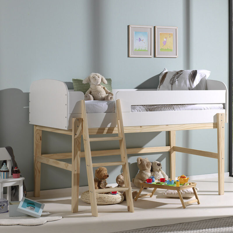 Spielbett Hochbett SLIGO-12 Lack weiß, Kiefer massiv, 90 x 200 cm Liegefläche, B x H x T ca. 204 x 120 x 129cm