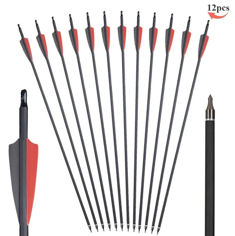 StarTech Carbonpfeile - 12er Pfeilset - Mischcarbon 80 cm - Spine 500–550 - Für Recurvebogen Jagd & Zielschießen - Kunststoffbefiederung 7,6 cm - Rot/Blau