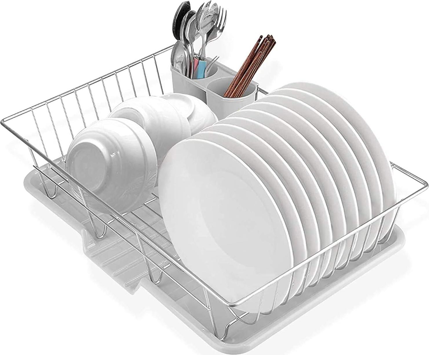 Markenlos Servier-Ablaufregal aus rostfreiem Stahl mit Abfluss und Abtropfmatte - multifunktionales Geschirrabtropfregal