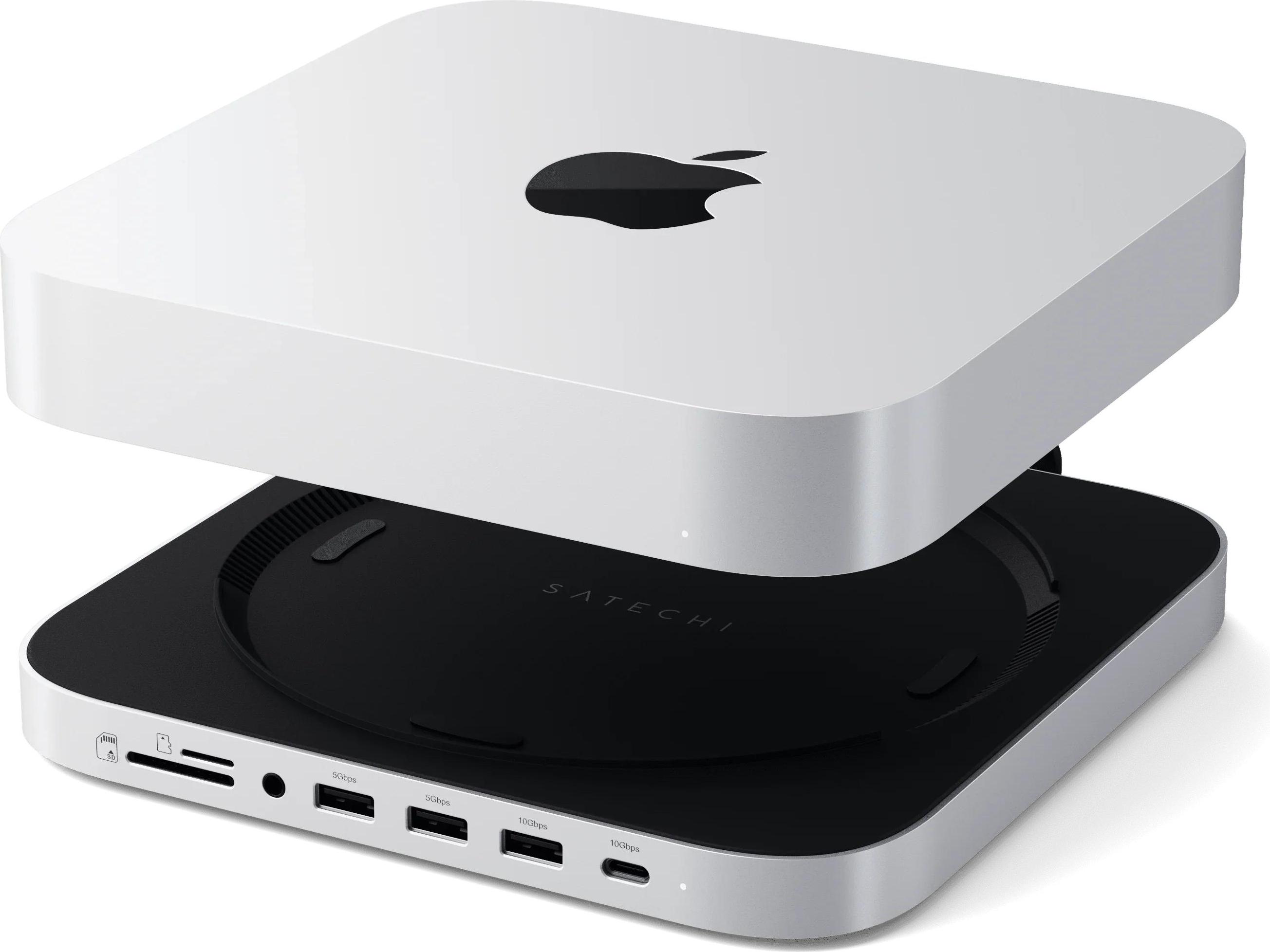 Satechi USB-C Halter/Hub für Mac Mini/Studio (SSD) – Bis zu 5 Gbps USB-C Datenanschluss – 3 x USB-A Datenanschlüsse – Micro/SD-Kartenleser und 3,5mm Audio-Klinkenanschluss ST-GMMSHS