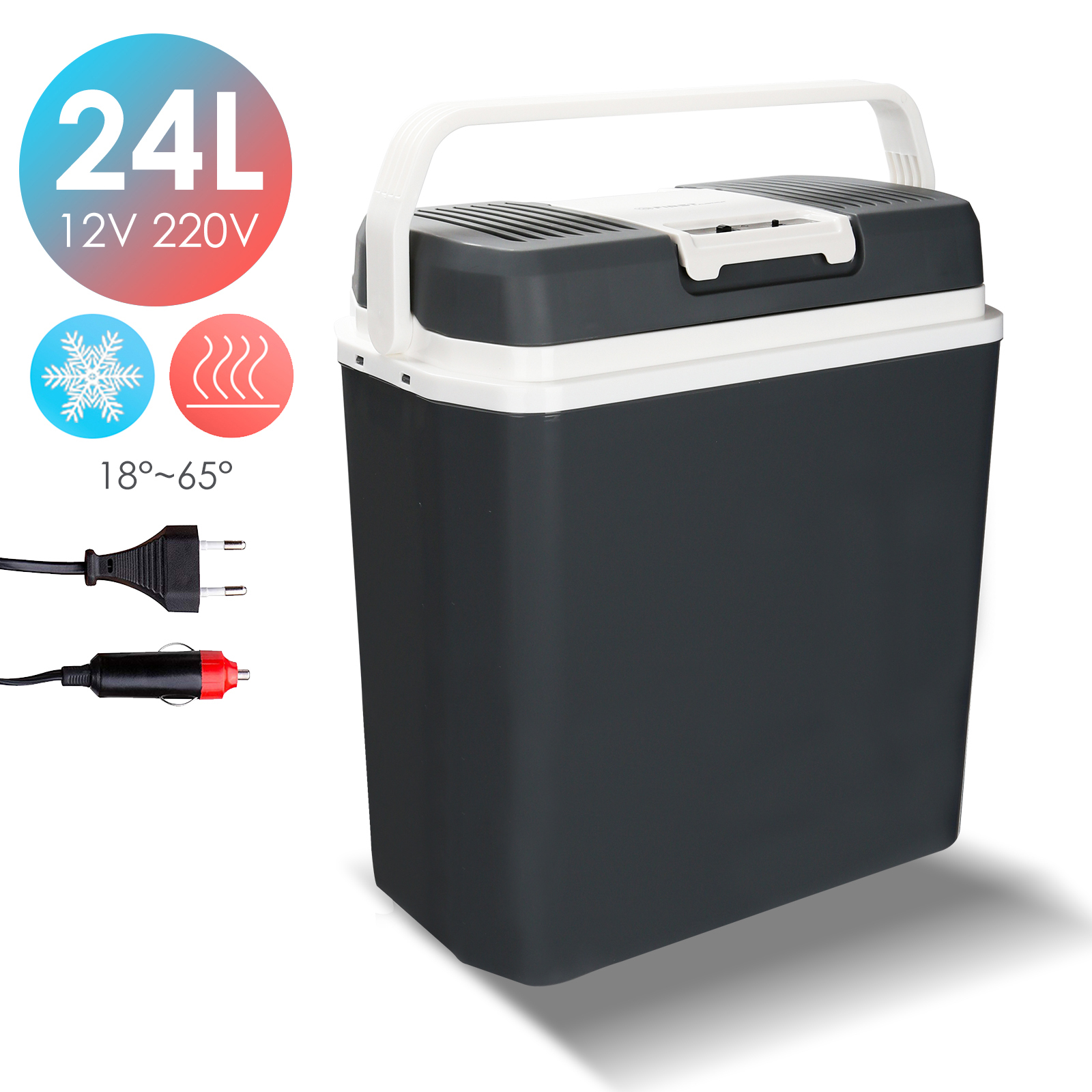 Clanmacy 24L Kühlbox Elektrisch Mini-Kühlschrank 230V/12V für KFZ Auto Camping kühlt & wärmt mit ECO-Modus Kühltasche, Isoliertasche, Elektrische Kühlboxen RL-MR5636-1-GDq