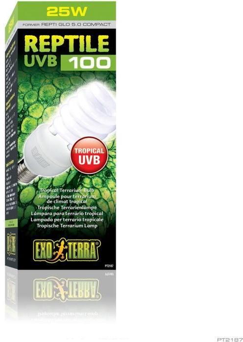 Fluocompacte UVB Lampe, Exo Terra Reptile UVB 100, Tropisches und Subtropisches Klima, 26W PT2187