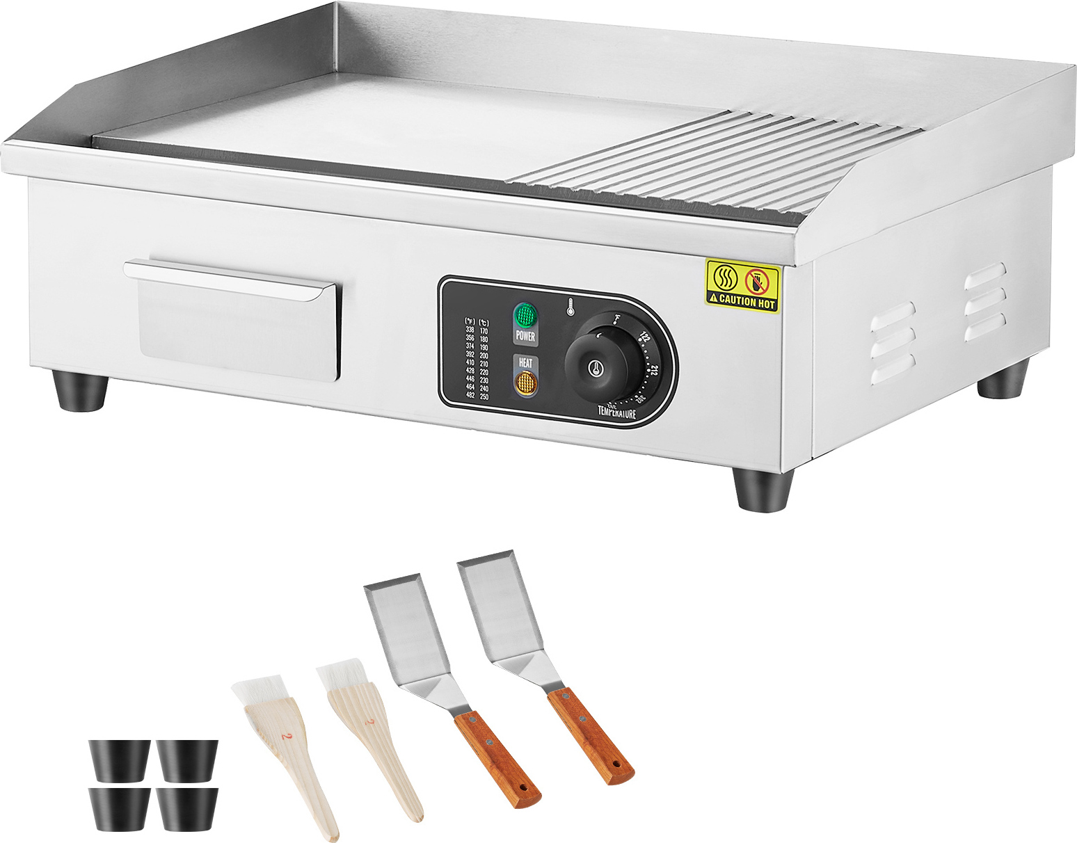 SucceBuy komerčná elektrická grilovacia doska, 3200 W, poloplochý gril na pracovnú dosku, nastaviteľná teplota 50-300 °C, 54,4 x 30 x 1 cm, nerezový gril s 2 lopatkami a 2 kefkami