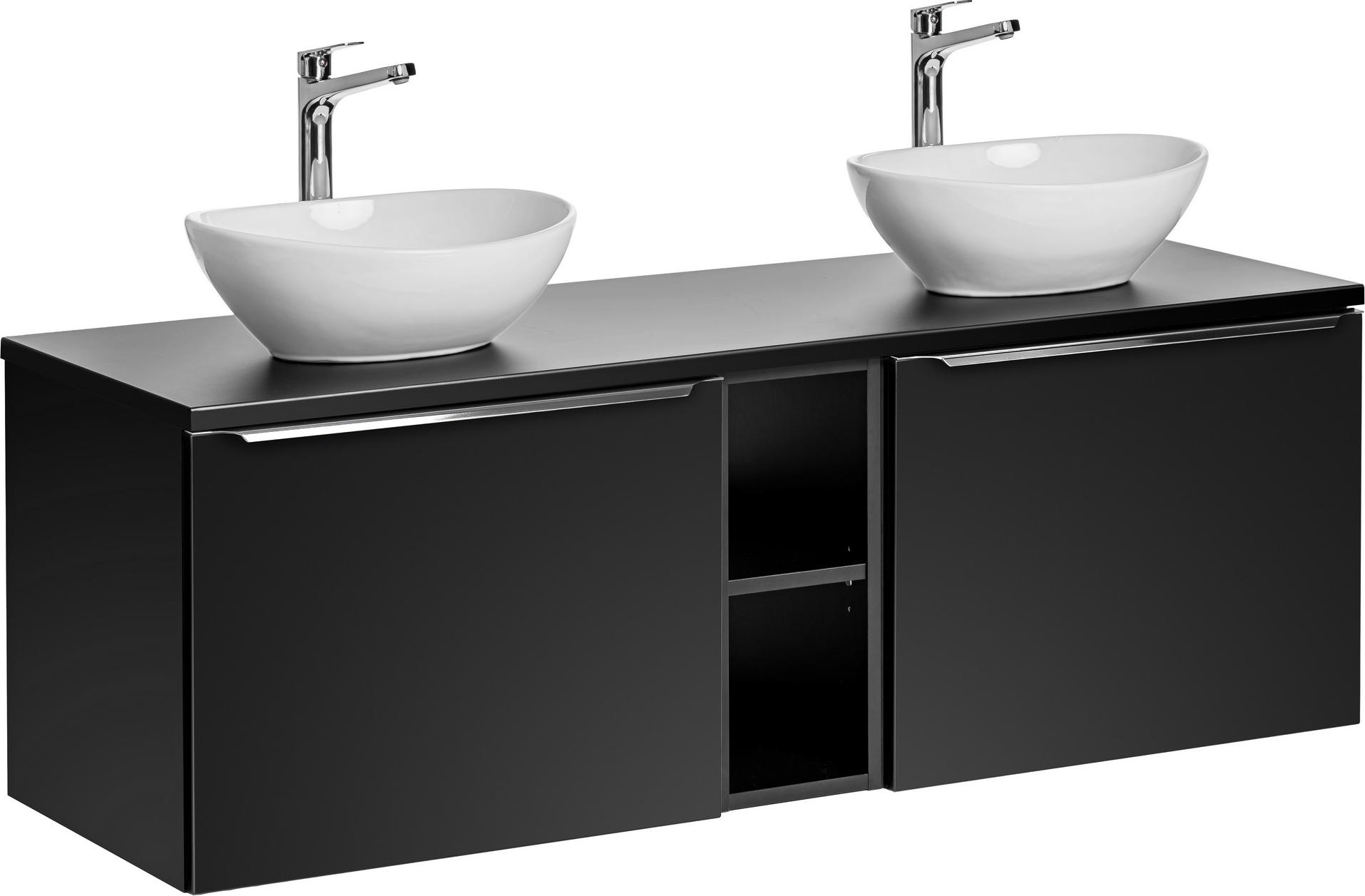 Badezimmerschrank 140 Cm Schwarz 2X60 Mit Aufsatzwaschbecken