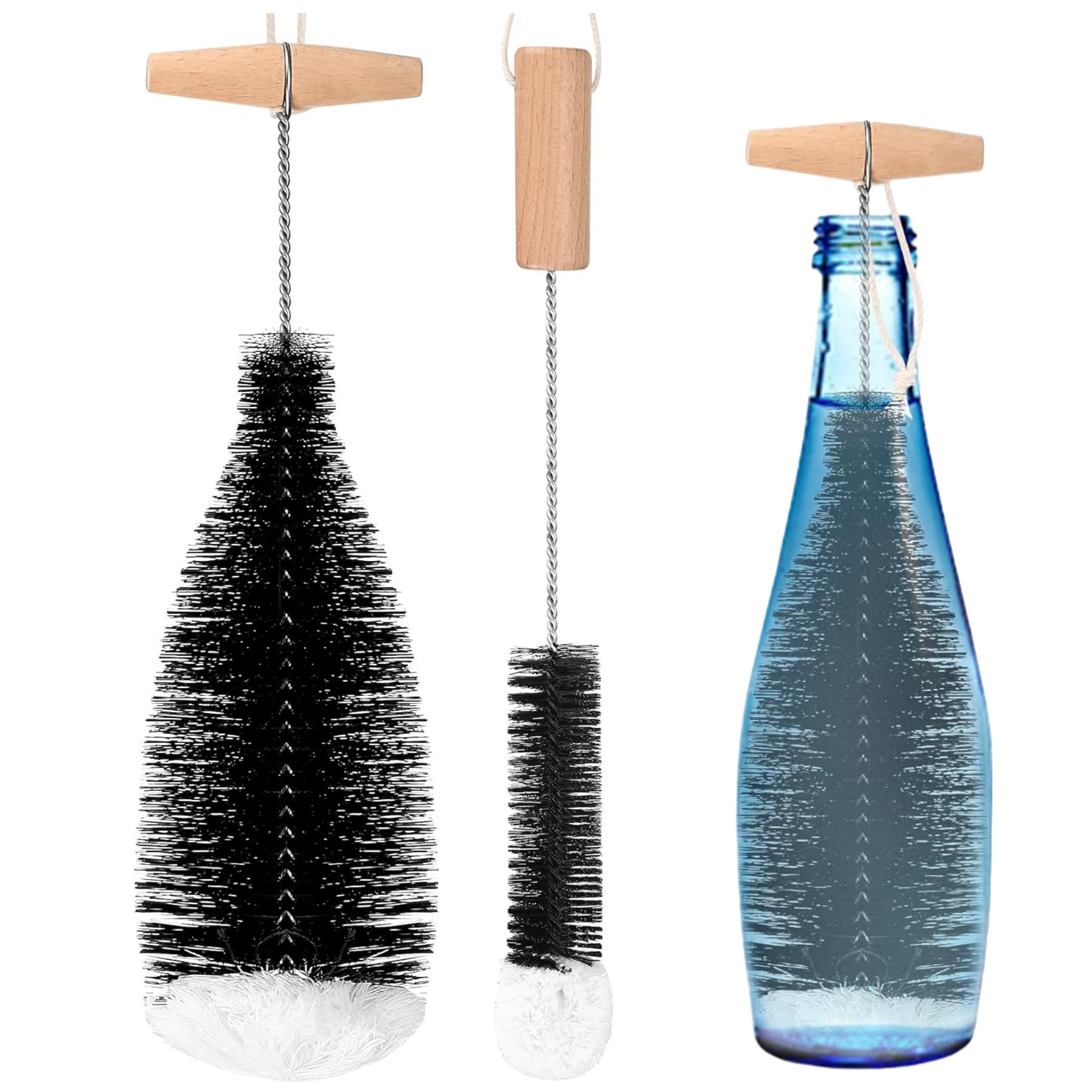 bedee Flaschenbürste für Glasflaschen, 2 Stück Flaschenbürste Set, Flaschenreiniger Bürste extra lang, schwarz