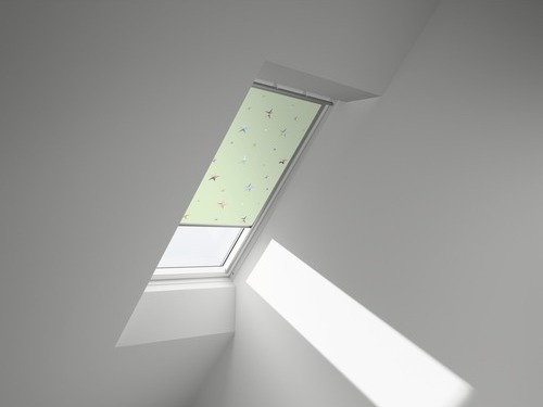 VELUX Verdunkelungsrollo Kids grüne Sterne manuell Rahmen weiß DKL PK10 4661SWL