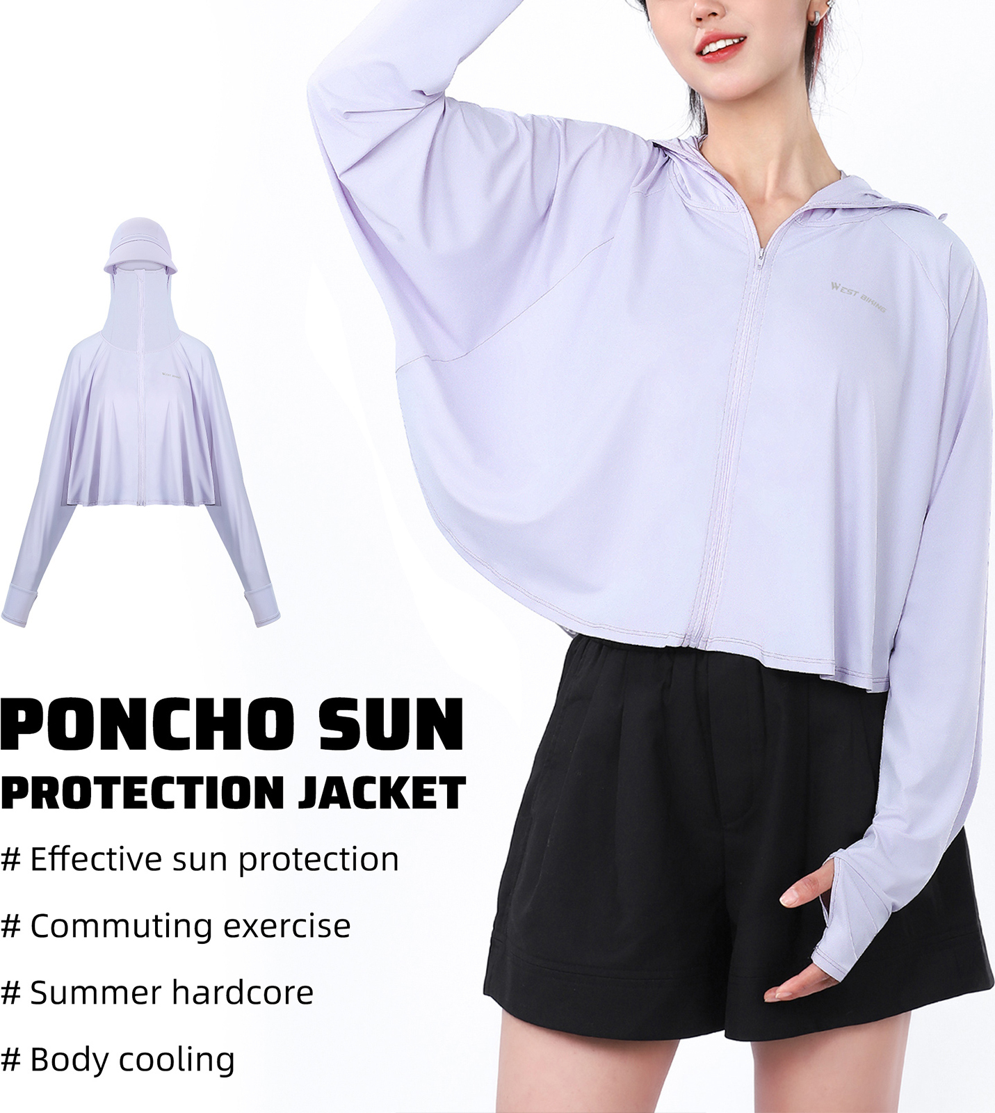 Lixada Sonnenschutzkleidung, Sommer-Eisseide-Langarm, Sonnenschutz-Hoodie, Outdoor-Angelkleidung, Laufende Sonnenschutzkleidung, atmungsaktiv, S-Größe, Lila