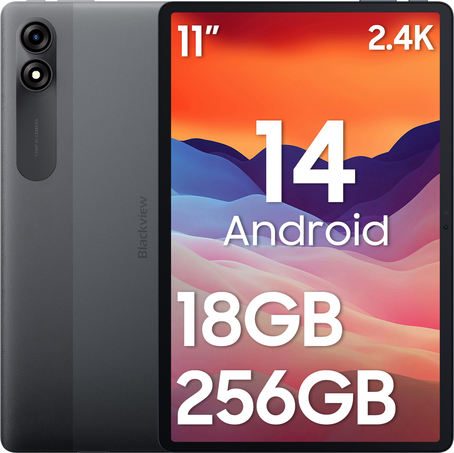 Blackview 11'' Android 14 Tablet Tab 9 WiFi 2.4K FHD-IPS displej, 18GB+256GB (rozšíriteľný), 8MP+13MP fotoaparát, 8200 mAh 10 W, Face Unlock, sivý