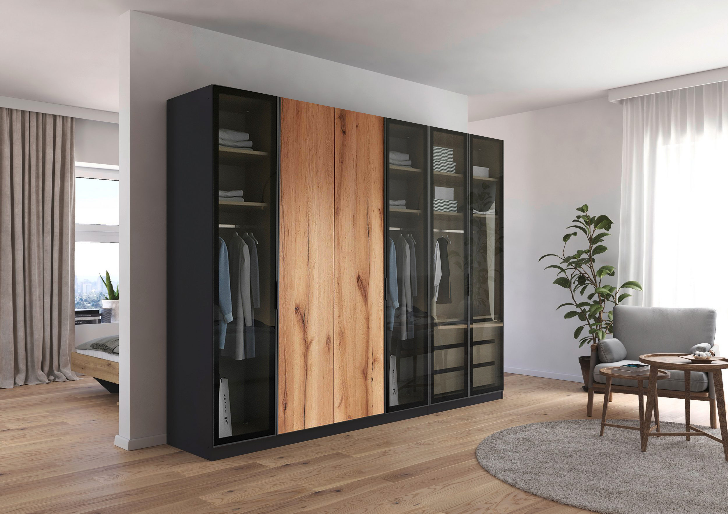 L4H Kleiderschrank Bright Life in Graumetallic 300cm Breit inkl. Zubehör Paket Lieferung Bright Life 300cm Graumetallic
