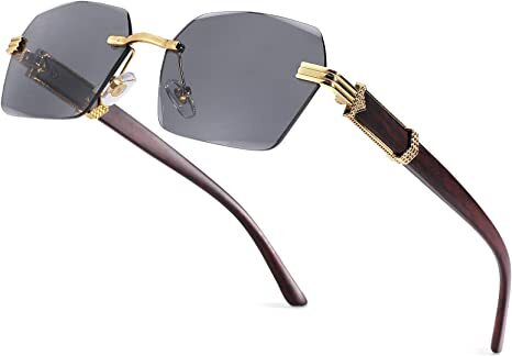 odsellingaaa OD Rahmenlose, randlose, rechteckige Sonnenbrille für Damen und Herren, stilvolle Brille mit quadratischem Schirm (F)