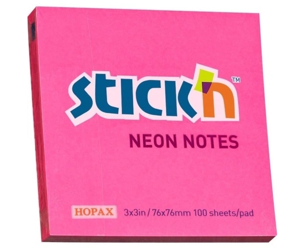 Stick n Bloek samolepicí Stick'n Hopax, 76x76 mm, neonov rový, 100 lístk