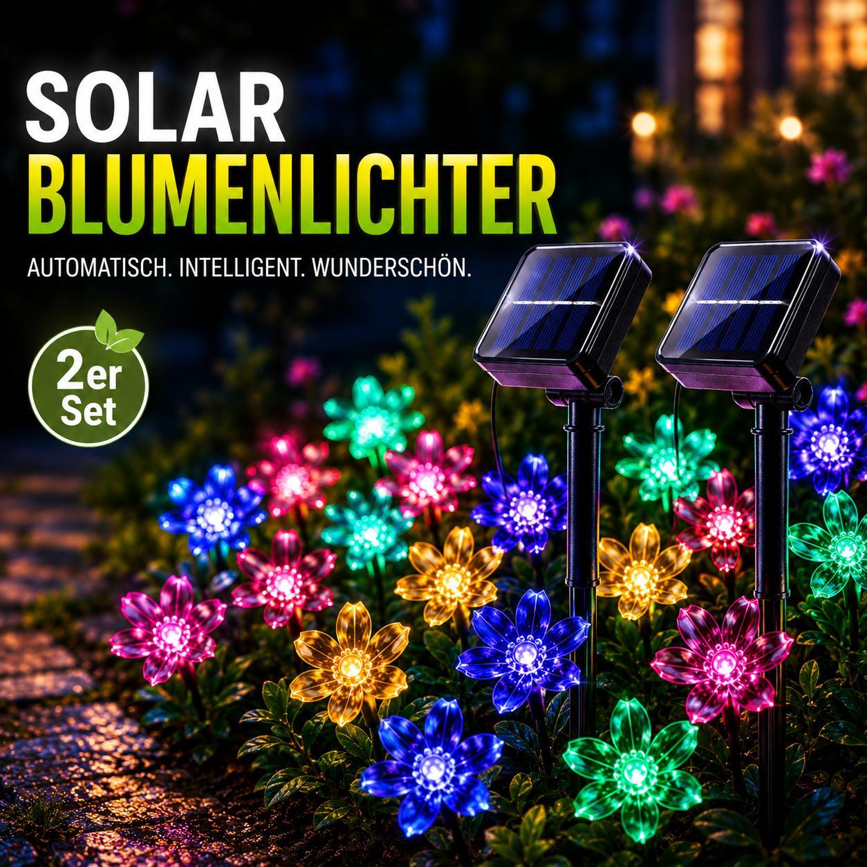 Feilicious 2x Solar Lichterkette bunt, LED Solarlichter im Blumenform, 5 Meter, E0267