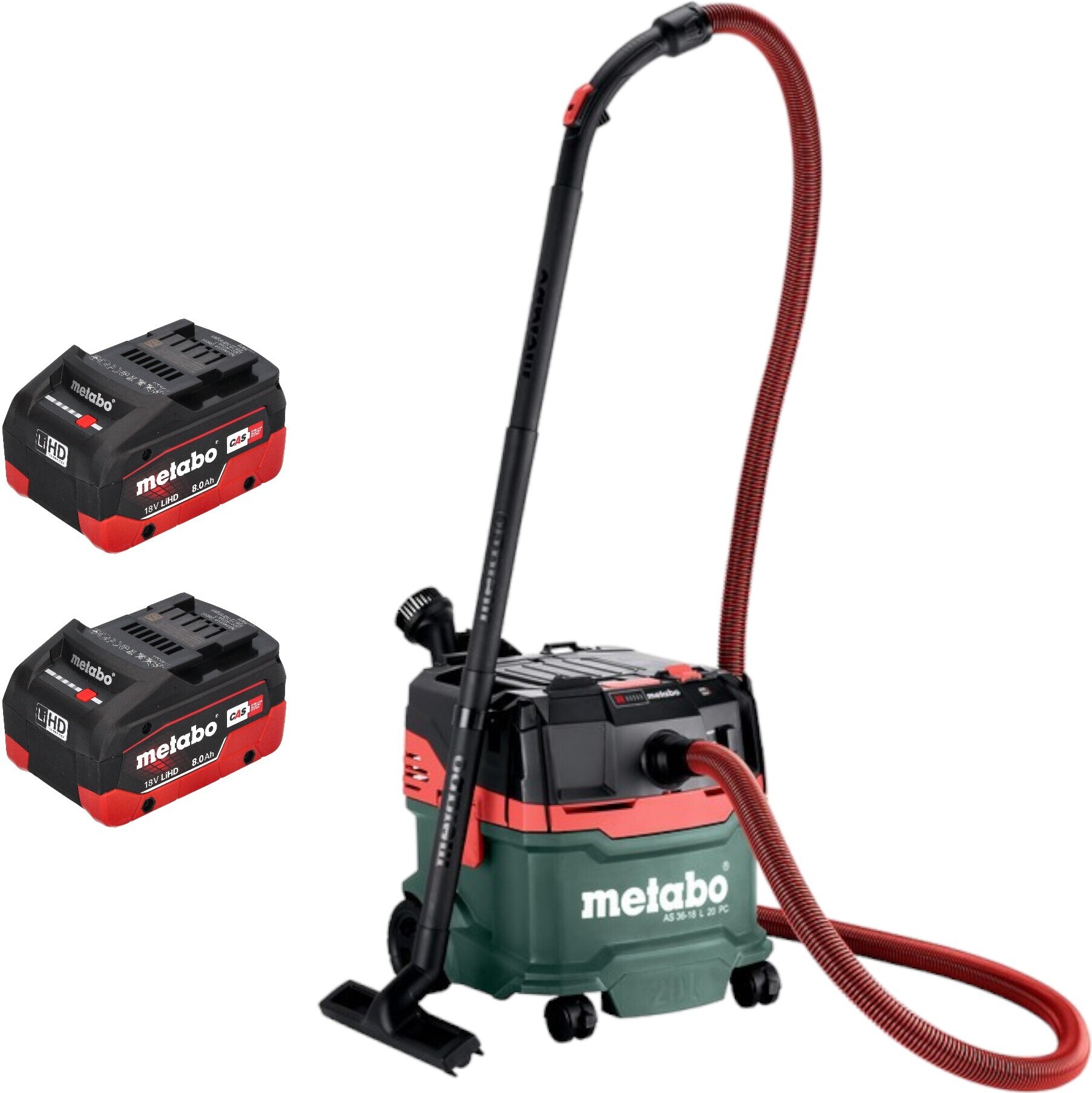 Metabo AS 36 18 L 20 PC akumulátorový mokro-suchý vysávač 36 V ( 2x 18 V ) 20 L + 2x LiHD batéria 8,0 Ah - bez nabíjačky