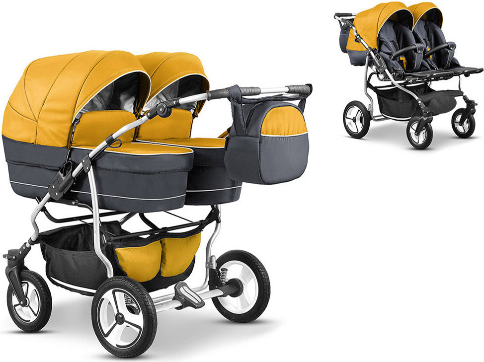 Zwillingskinderwagen 2 in 1 Twin Star inkl. Sportsitze - 10 Teile - in 16 Farben