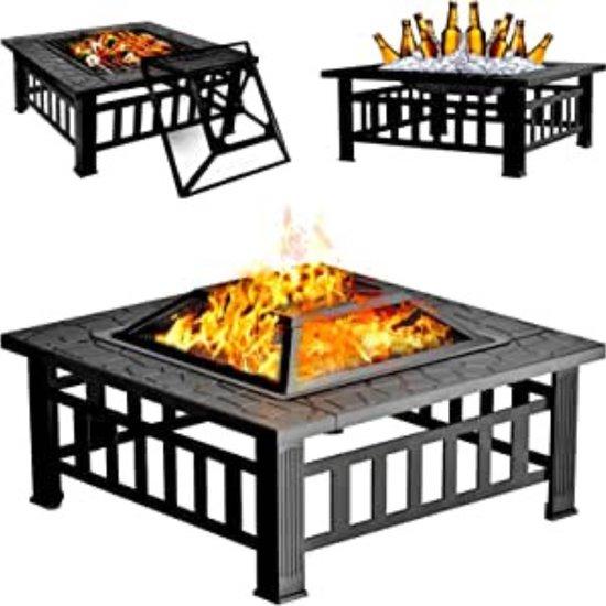 OEM Vierkante Houten Buitentafel mit Feuerstelle und Abdeckung 2026