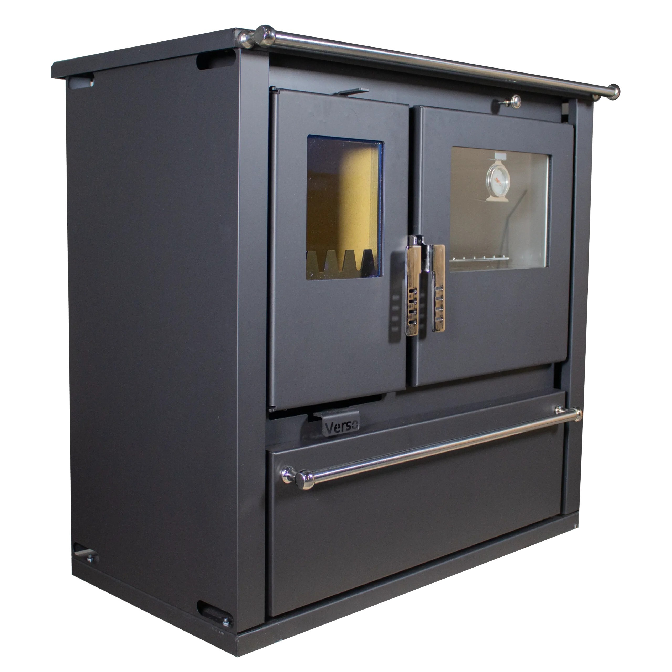 - Holzherd Verso CS Plus Inox 7,7 kW mit Ofen, Kochfeld & Holzfach