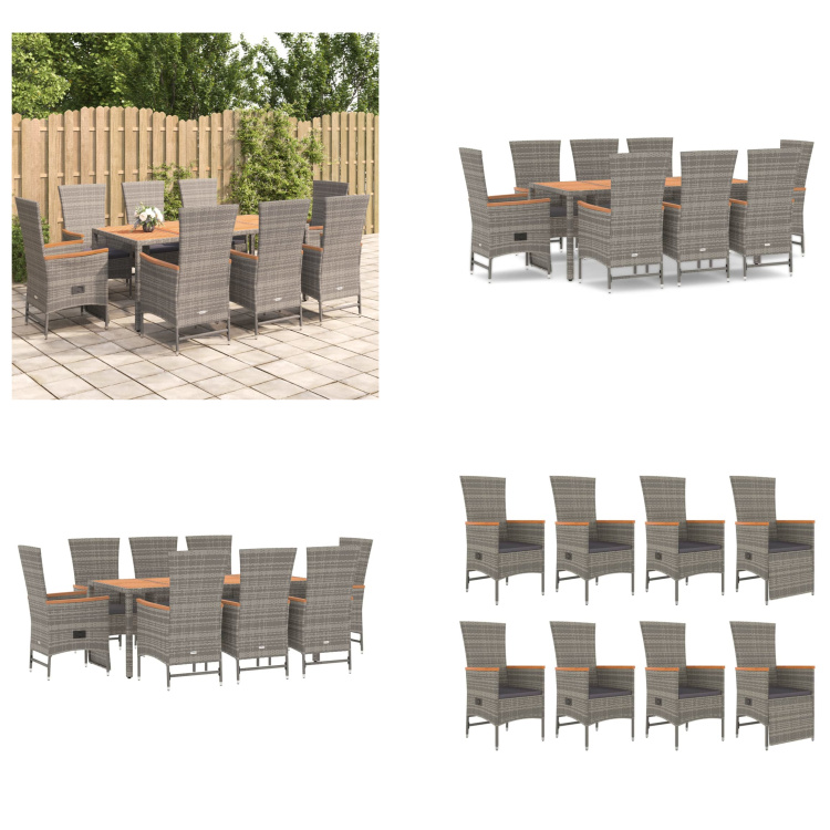 vidaXL 9 tlg. Garten Essgruppe mit Kissen Grau Poly Rattan - Garten Essgruppe - Garten Essgruppen - Essgruppe - Essgruppe Terrasse