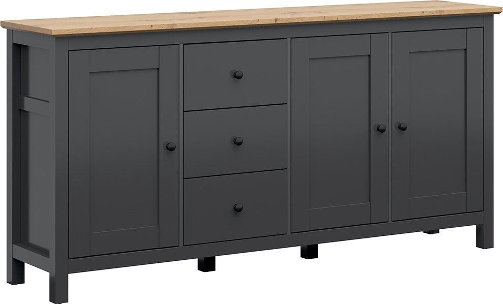 Buffet Duck mit 3 Schubladen und 3 Türen, Anthrazitgrau und Holzoptik, 199cm