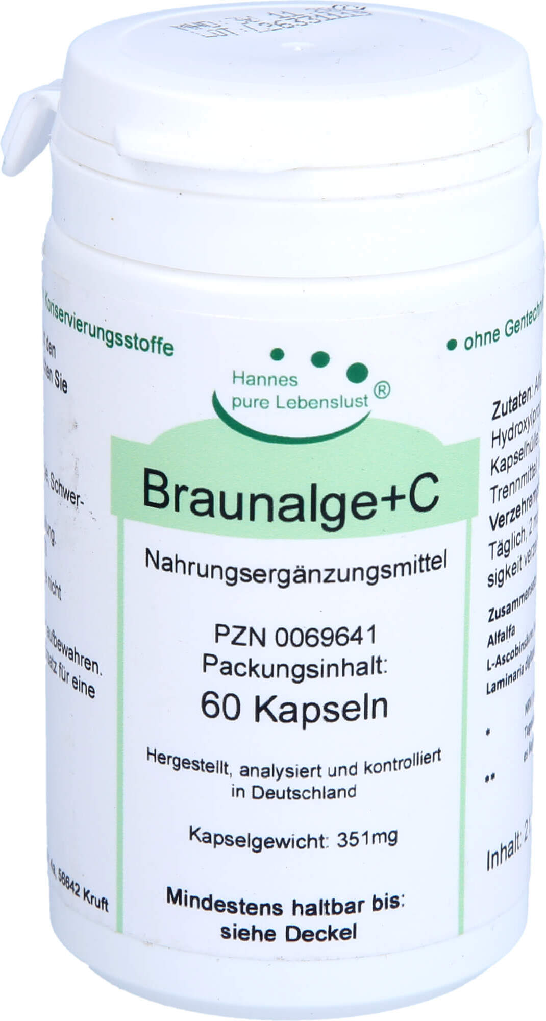 G & M Naturwaren Import GmbH & Co. KG Hannes pure Lebenslust Braunalgenkapseln, 60 St. Kapseln 00069641
