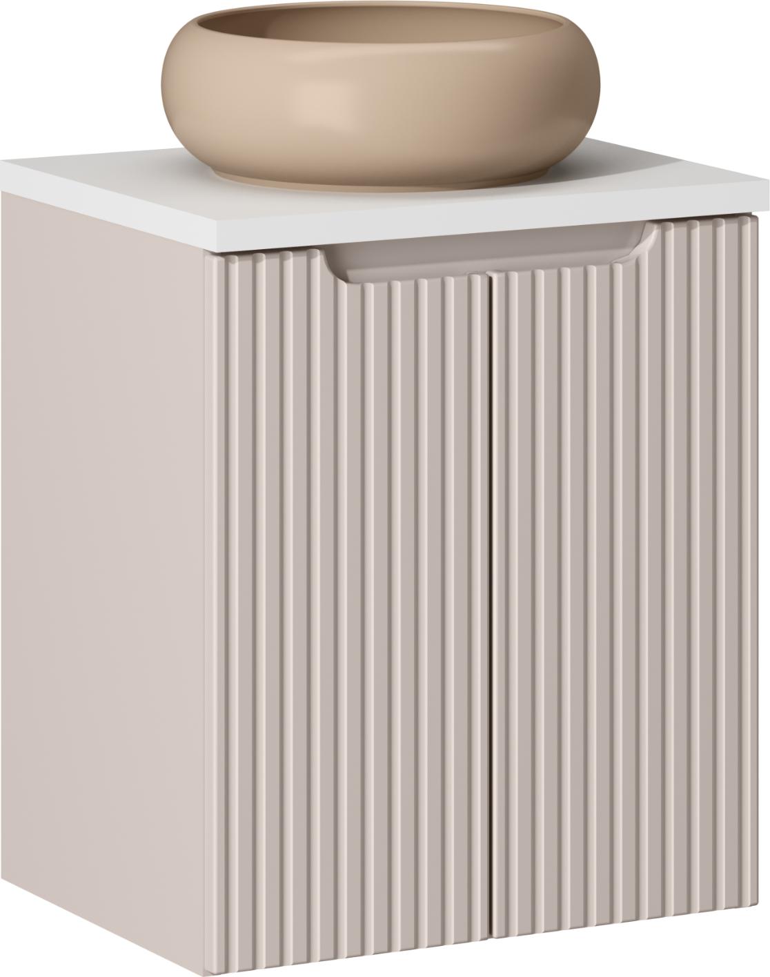 Badezimmerschrank 50 Cm Kaschmir + Weiße Arbeitsplatte + Aufsatzwaschtisch