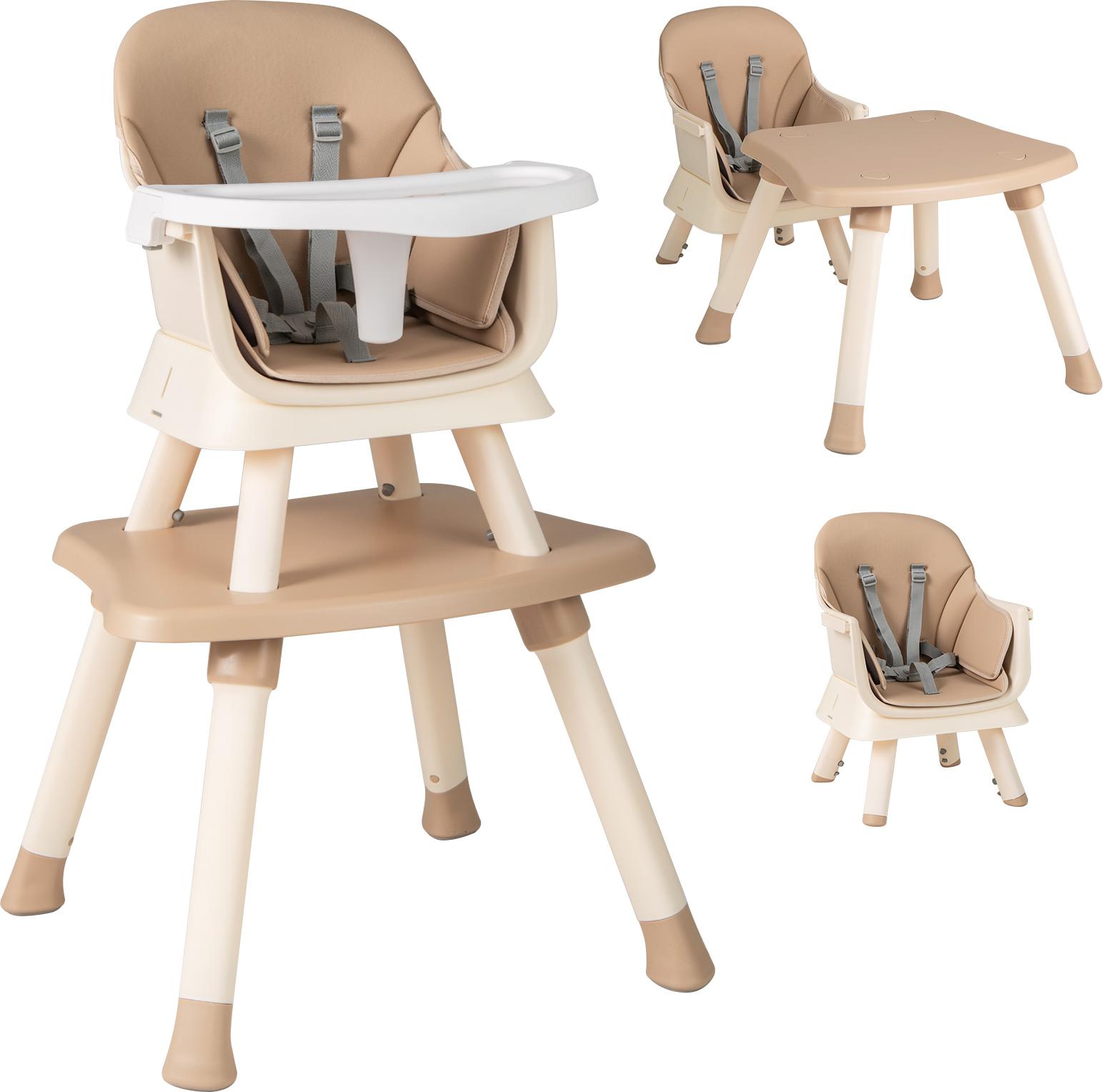 COSTWAY Seggiolone Pappa 6-in-1 In Legno Per Bambini (6-36 Mesi) - Grigio, Con Vassoio Regolabile, Cintura 5 Punti, Poggiapiedi - 57x50x85 Cm