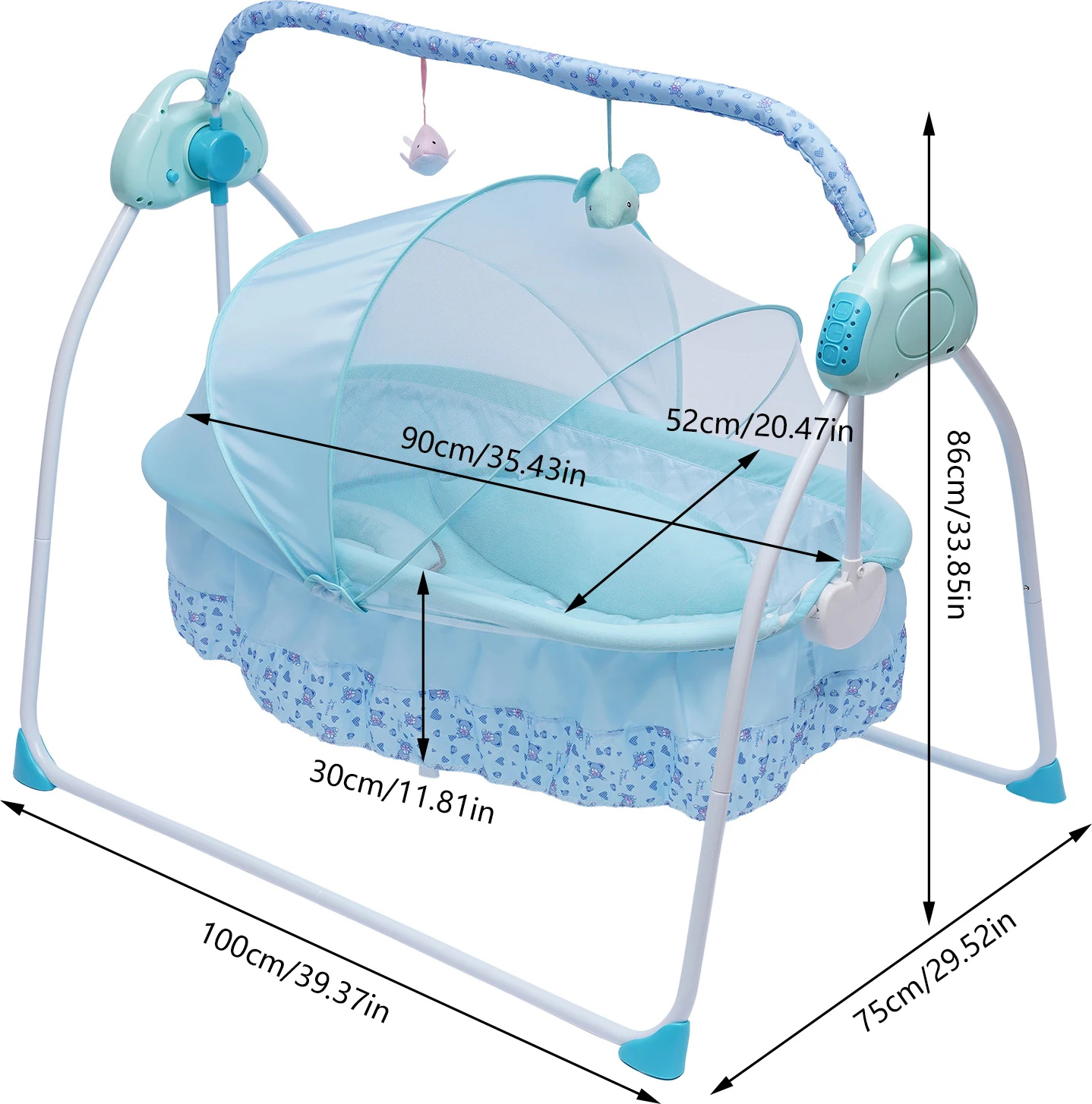 OEM Elektrische Wiege, verstellbare Schaukelgeschwindigkeiten, integrierte Musik, Blau 874