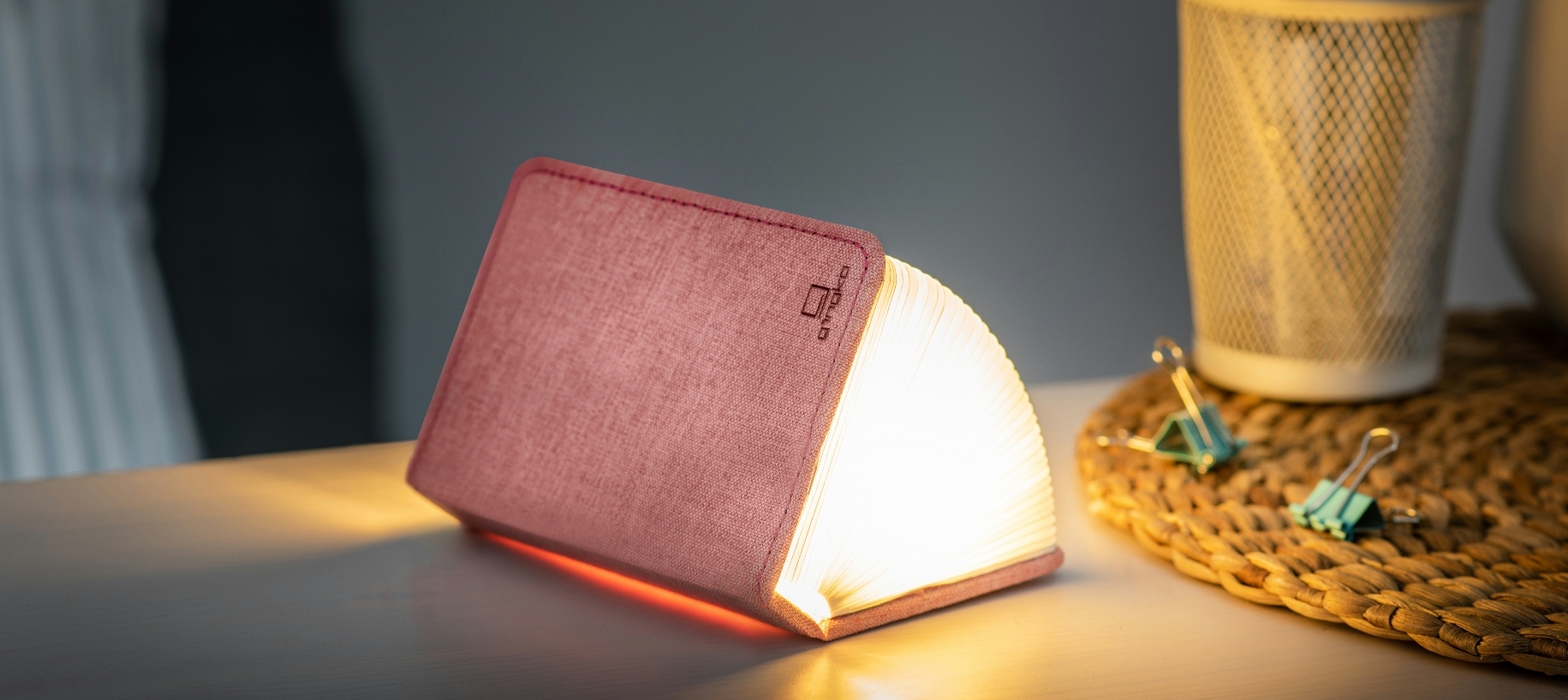 Faltleuchte "Smart Book" mini, rosa Stoff - Gingko
