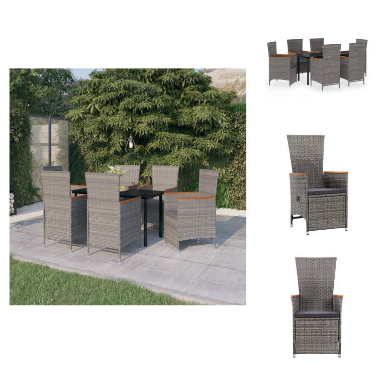 vidaXL 7-dielny záhradný jedálenský set s vankúšmi sivý - Záhradné nábytkové zostavy