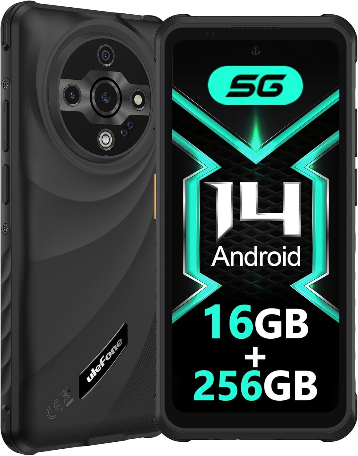 Ulefone Armor X31 Pro 5G Outdoor Smartphone 2025 16GB+256GB/SD-2TB Android 14 Outdoor Handy, 64MP 6,56” 120Hz 6050mAh 3-Slots/OTG/NFC/IP68, Schwarz
