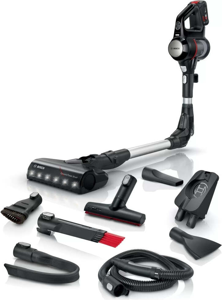 Vysávač, Bosch BCS711EXT, akumulátorový ručný vysávač, Unlimited 7, motor TurboSpin, 3 Ah, 18,0 V, 82 dB(A), kefa AllFloor DynamicPower s LED, čierna