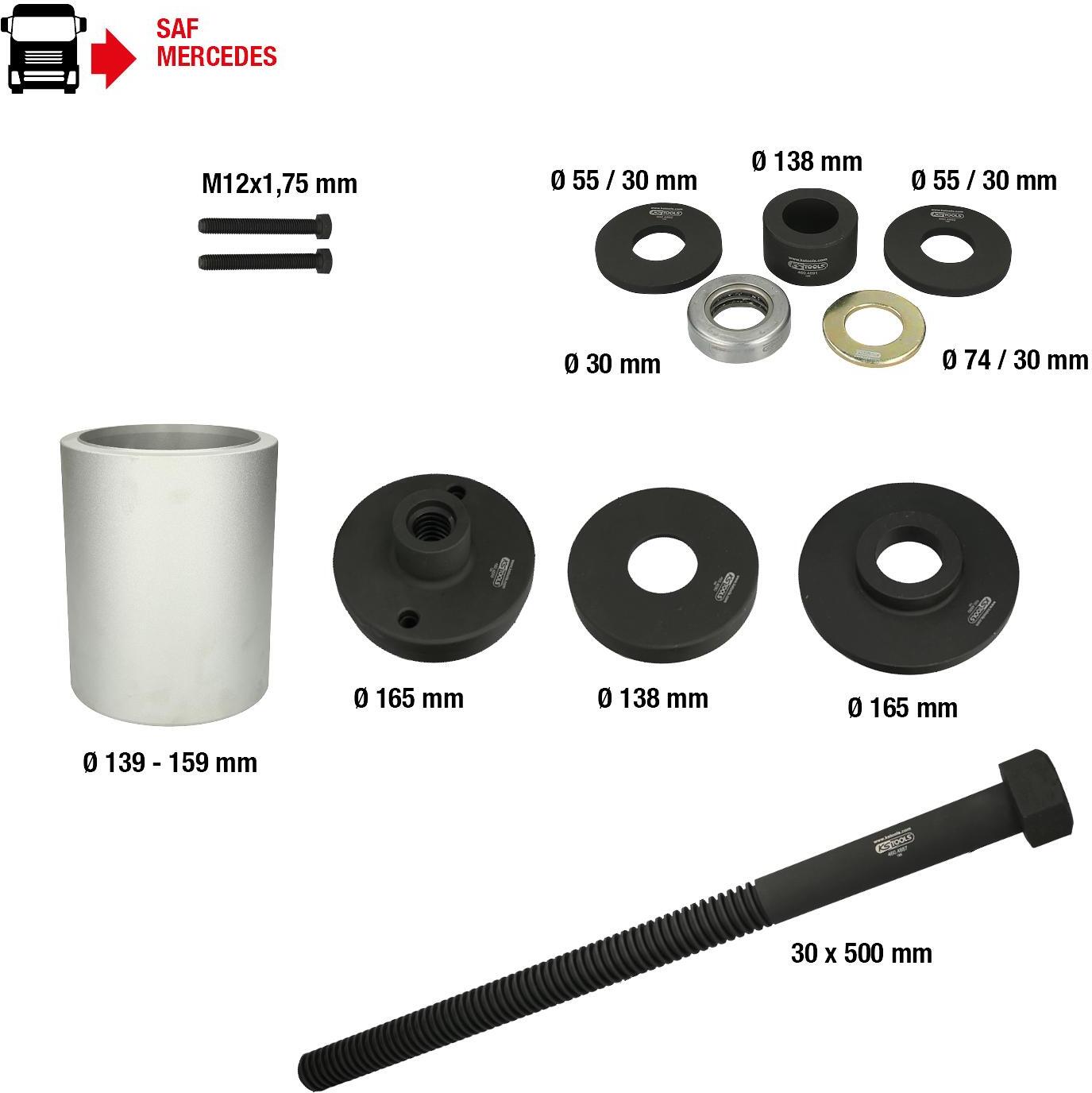 KS Tools 3D-Buchsen-Werkzeug-Satz für SAF-Achsen, Mercedes DCA- und HT-Achsen, 12-tlg 460.4885