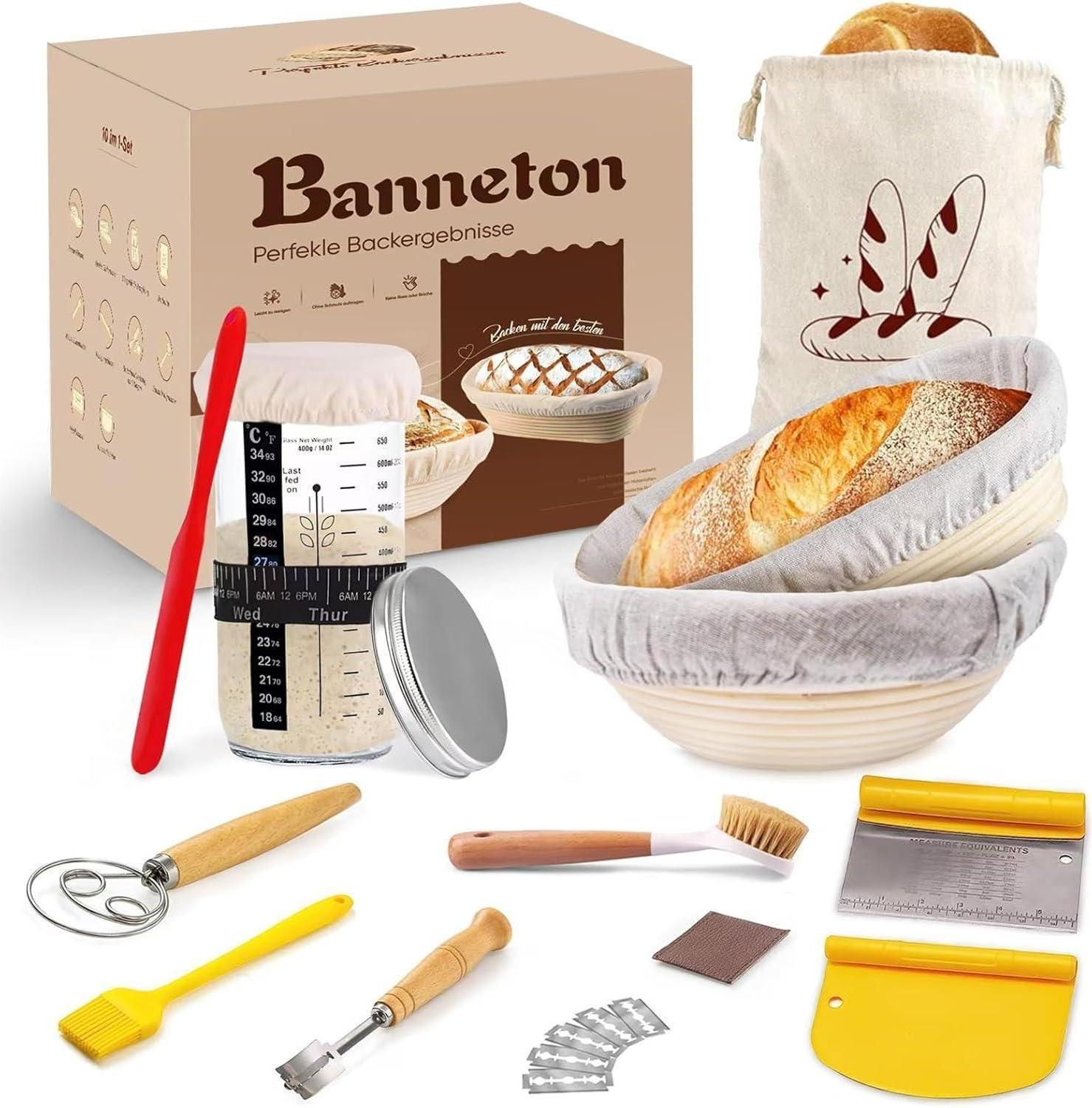 Sonstige Kixiyou Gärkorb Brot Set mit 2 Gärkörbchen und Sauerteig Starter Set