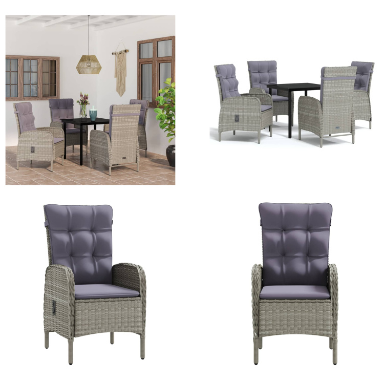 vidaXL 5-dielny záhradný jedálenský set s vankúšmi sivý a čierny - Záhradný jedálenský set - Záhradné jedálenské sety - Záhradný set nábytku - Záhradný set nábytku