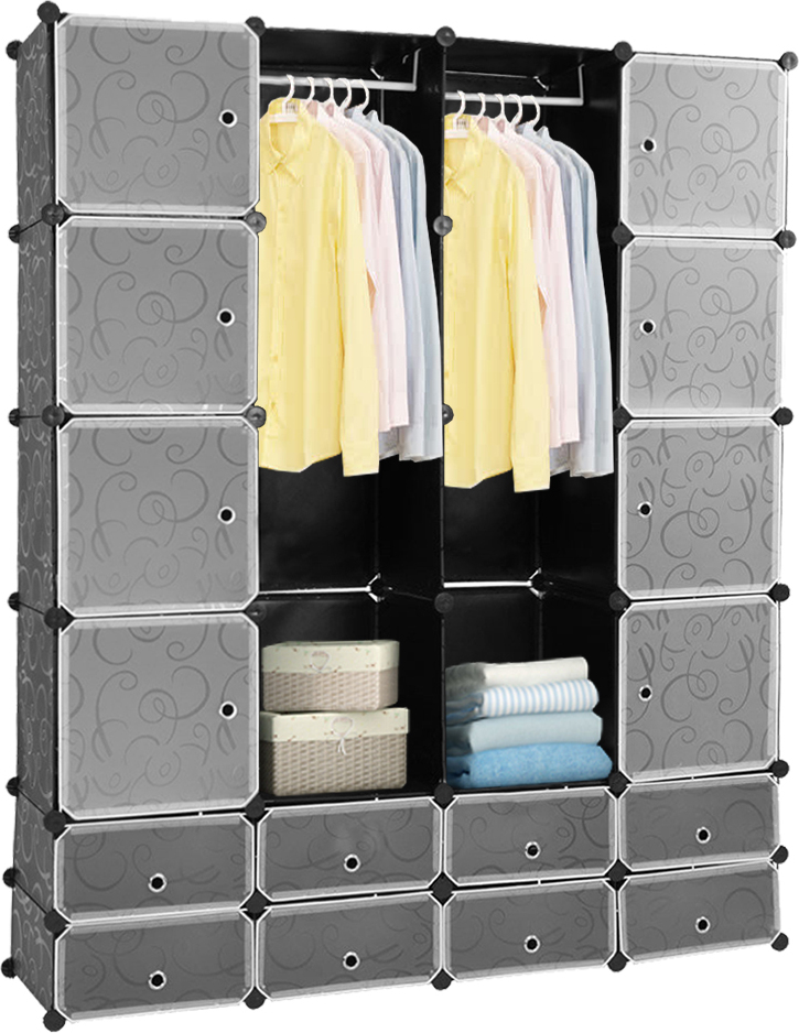 EINFEBEN schrank regalsystem Kleiderschraenke Kleiderschrank kleiderschränke 16 Würfel mit Türen Steckregal Garderobe DIY 180 x 142 x 37 cm RL-1-HG5759-WHf
