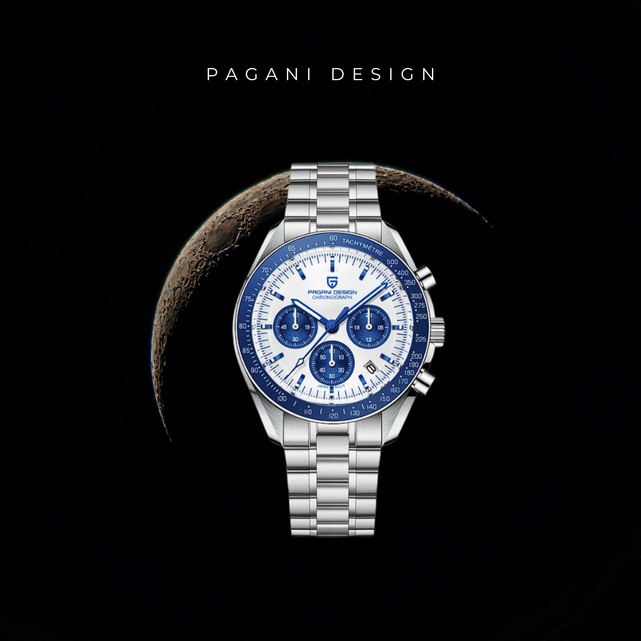 Pagani Design V3 Moonswatch Pánske Quartz Chronograph hodinky Japonsko VK63 pohyb nerezovej ocele vodotesné Chronograph (Omega Hommage)