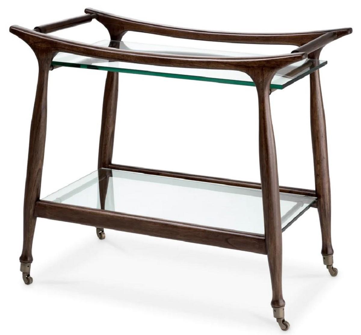 Casa Padrino Luxus Massivholz Servierwagen mit Glasplatten Braun 86 x 50 x H. 75,5 cm - Hotel Restaurant Gastronomie Trolley - Luxus Hotel Restaurant Gastronomie Accessoires - Luxus Möbel