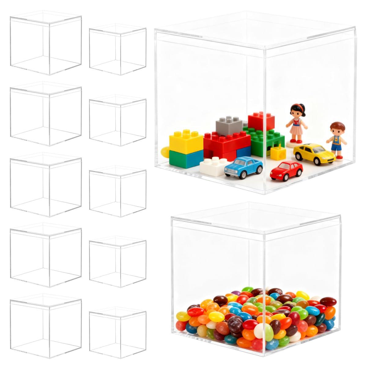 Markenlos 12 kleine Acryl-Aufbewahrungsboxen, 4,5 x 4,5 x 4,5 cm / 5,5 x 5,5 x 5,5 cm, transparente Acrylboxen mit Deckel, kleine quadratische Acrylboxen, für Schmuck