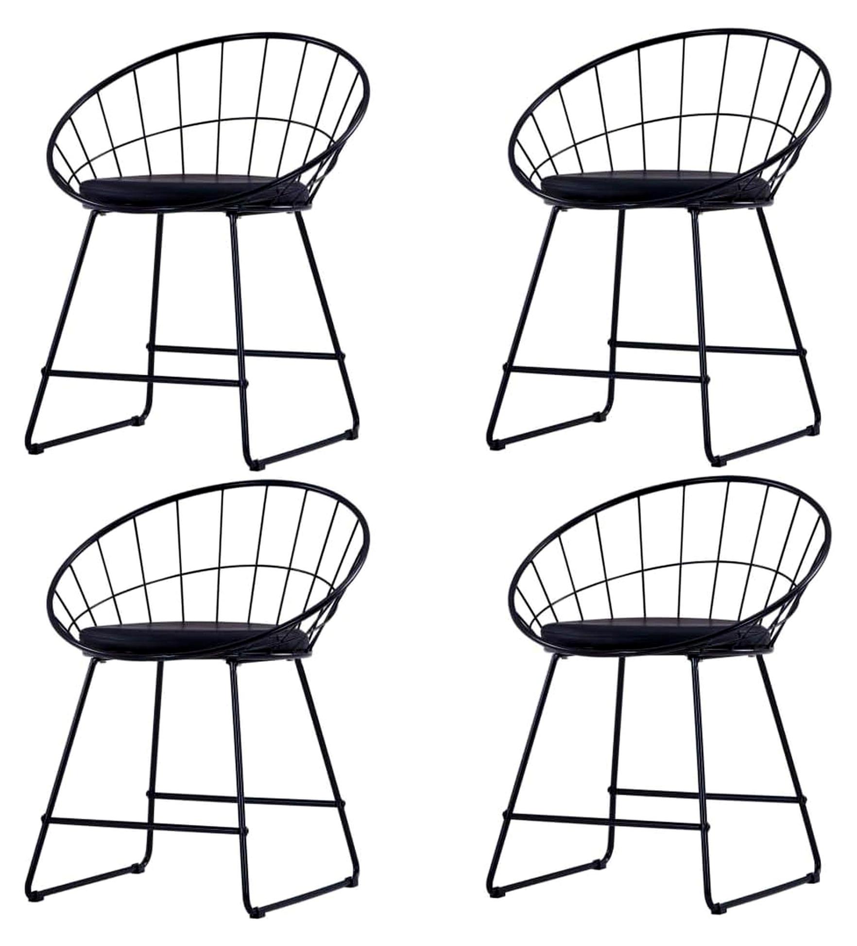 Markenlos Esszimmerstühle mit Kunstledersitzen 4 Stück Schwarz Stahl