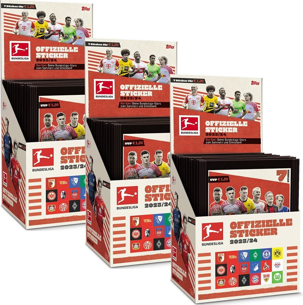 Topps Bundesliga Sammelsticker 2023/24 - 3 Displays (150 Tüten)