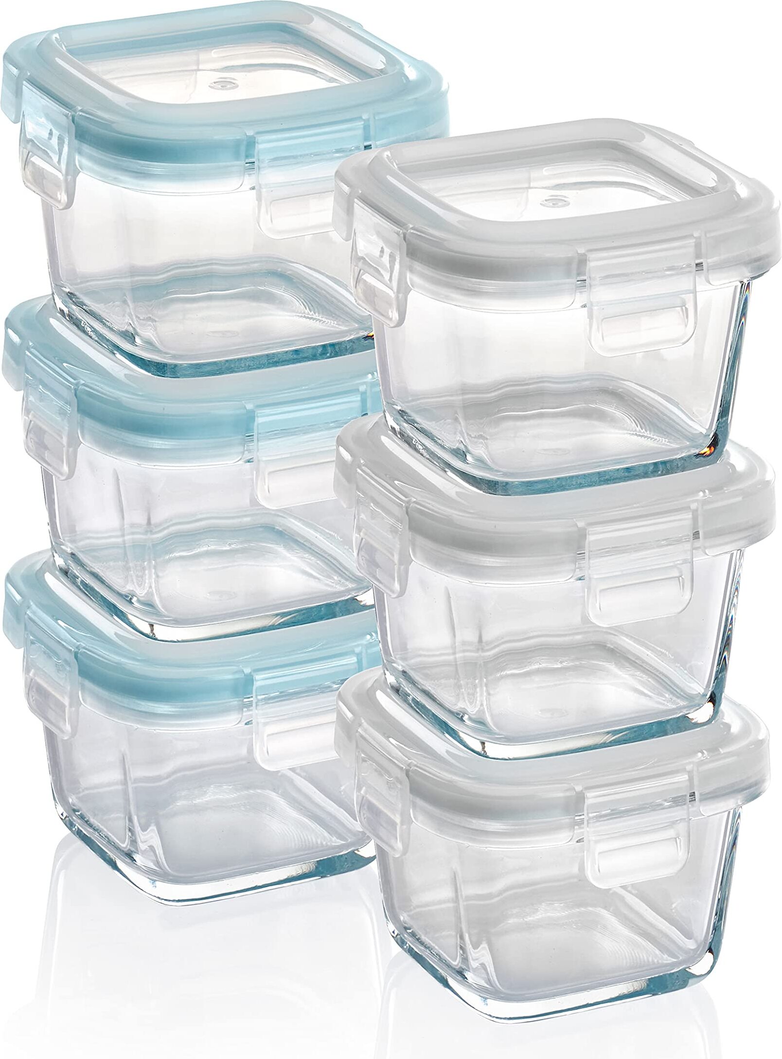 CP Creative Products Frischhaltedose – Mini Glas Vorratsdosen 6x160 ml, quadratisch, luftdicht mit Click-Verschluss, ideal für Babybrei, Beikost & Dips