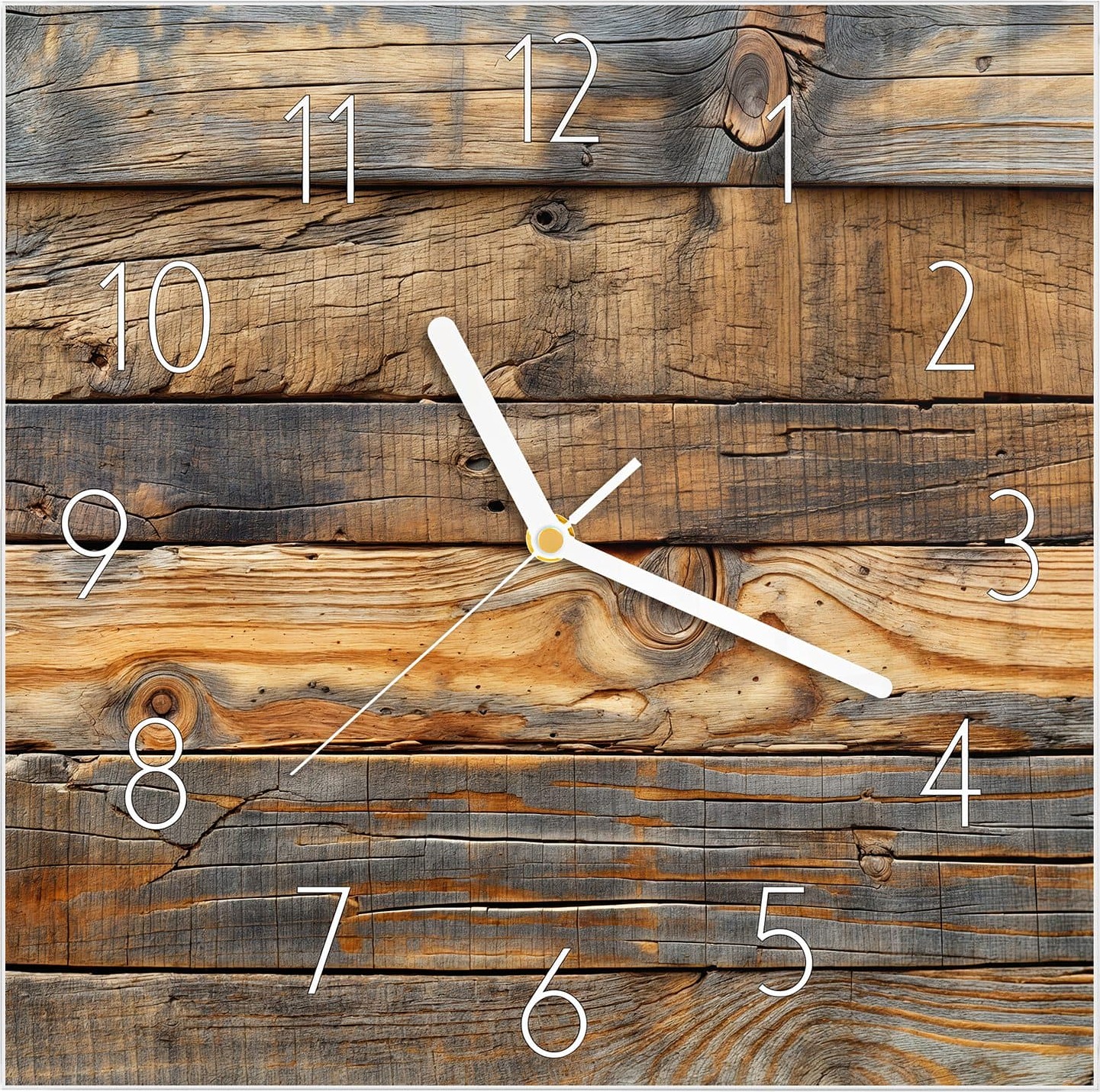 Primedeco Wanduhr aus Glas mit Motiv Holzwandoptik- 30 x 30 cm - inkl. Aufhängesystem