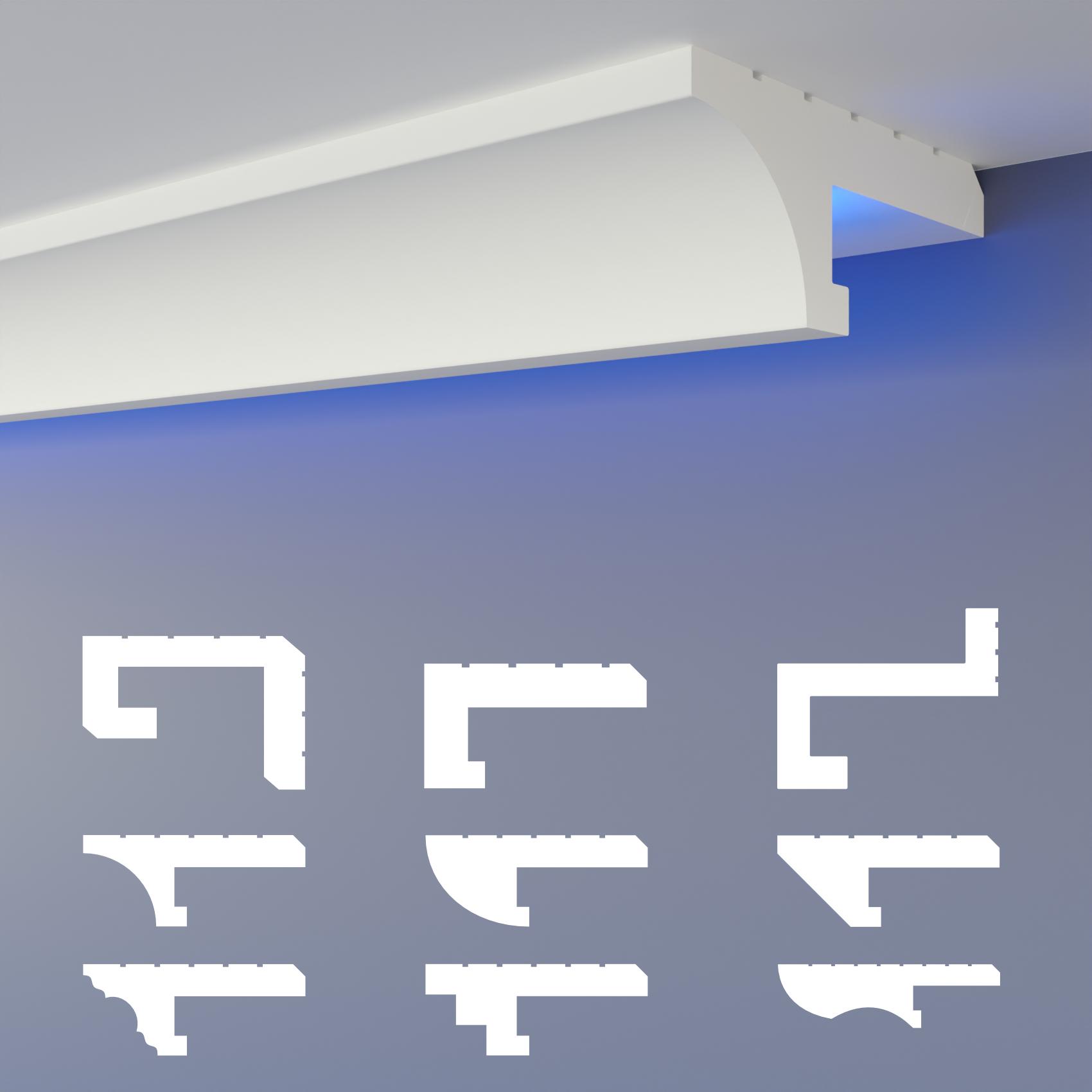 HEXIMO LED-Schattenfugenprofil Stuckleisten, indirekte Beleuchtung XPS Styropor-Trockenbau-Deckenschattenfugenprofil Trockenbau-Schattenfuge (30,6 Meter HLED 14) 88386