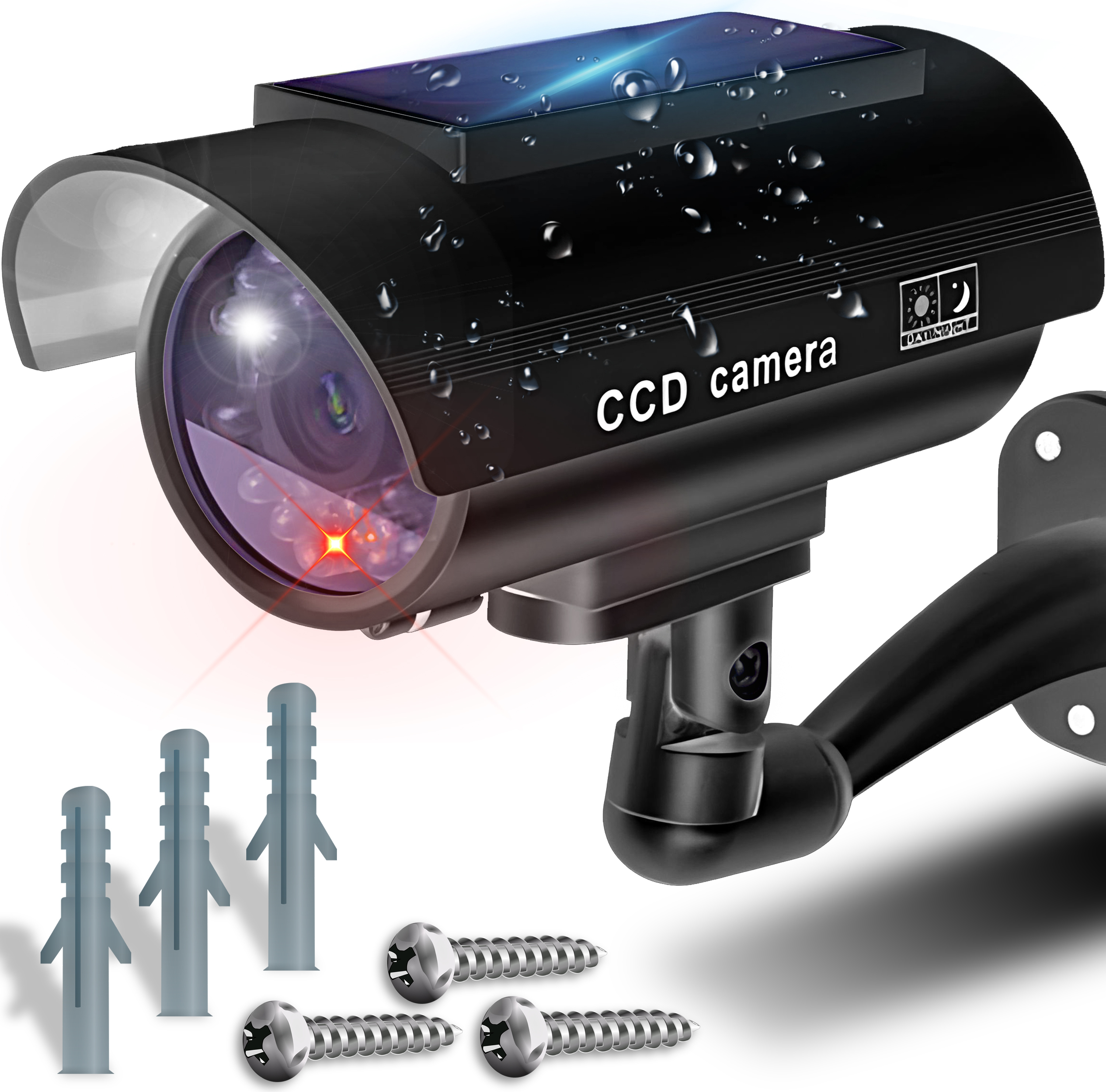 Kamera Attrappe Solar mit LED Blinklicht Dummy Alarm Fake Überwachung Überwachungskamera Innen und Außen Alarmanlage Schwarz Retoo E152