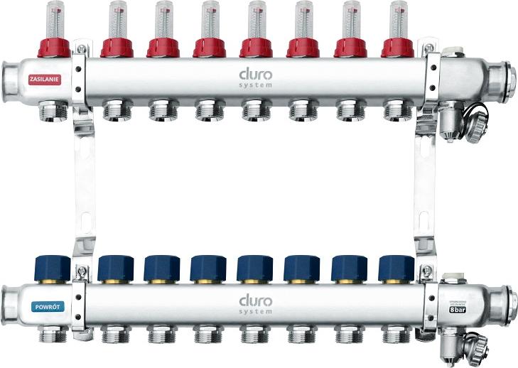 Duro | Verteiler 1" R-8 - Blau - 210 Mm - Fußbodenheizungsverteilung - Max. 70 °c