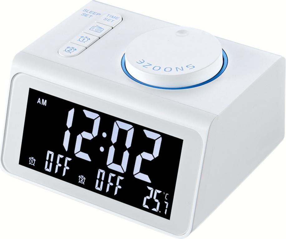 JedBesetzt Radio-Digitaluhr, Temperaturanzeige, elektronische Uhr, stummgeschaltete Nachtlichtfunktion, großes Display, Nachttischuhr, Doppelwecker,white K-MM-251215-177