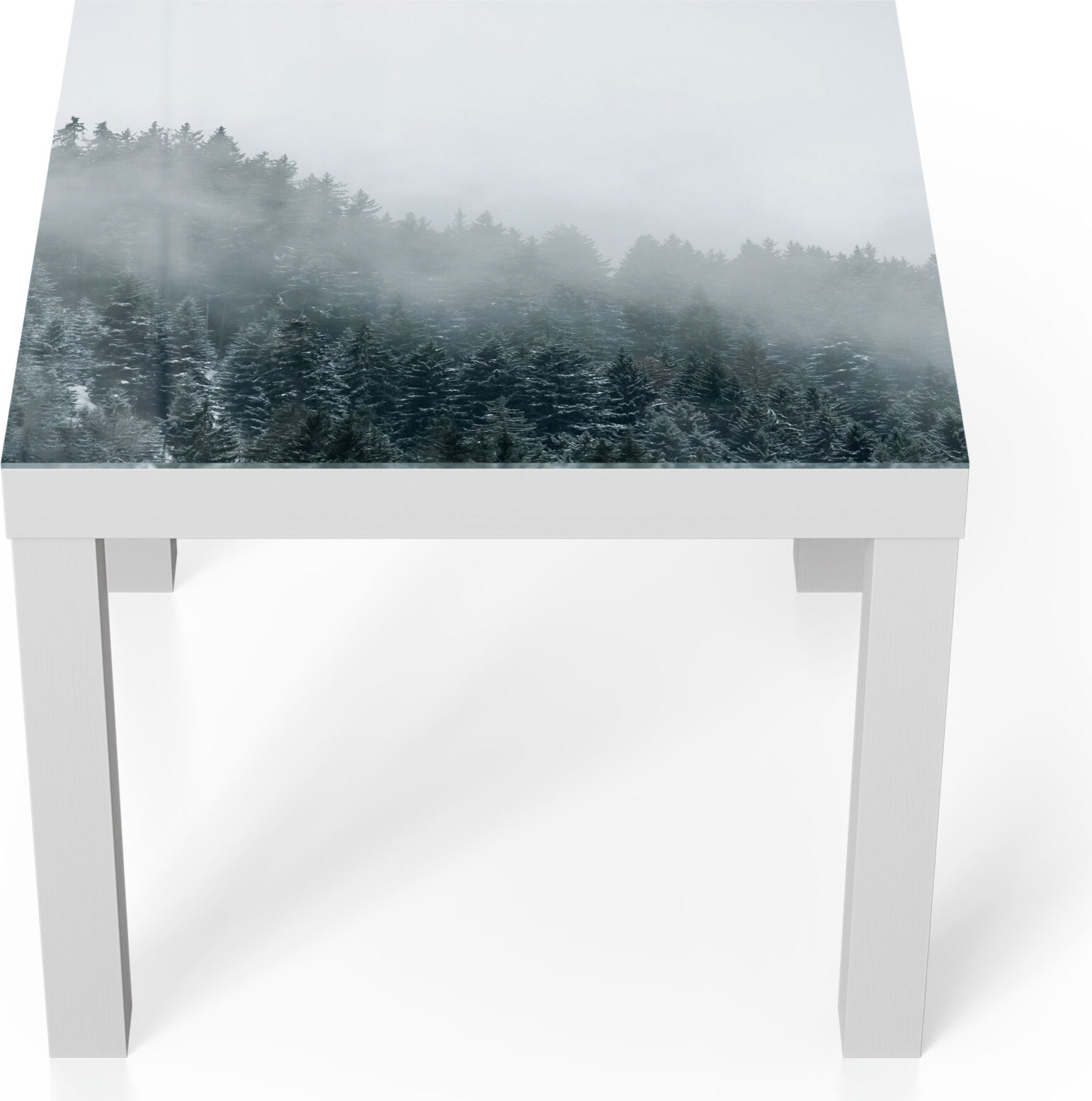 DEQORI Couchtisch 55x55 cm Weiß 'Nebel über Baumwipfeln' Glas Beistelltisch TL-55-55-W-2287