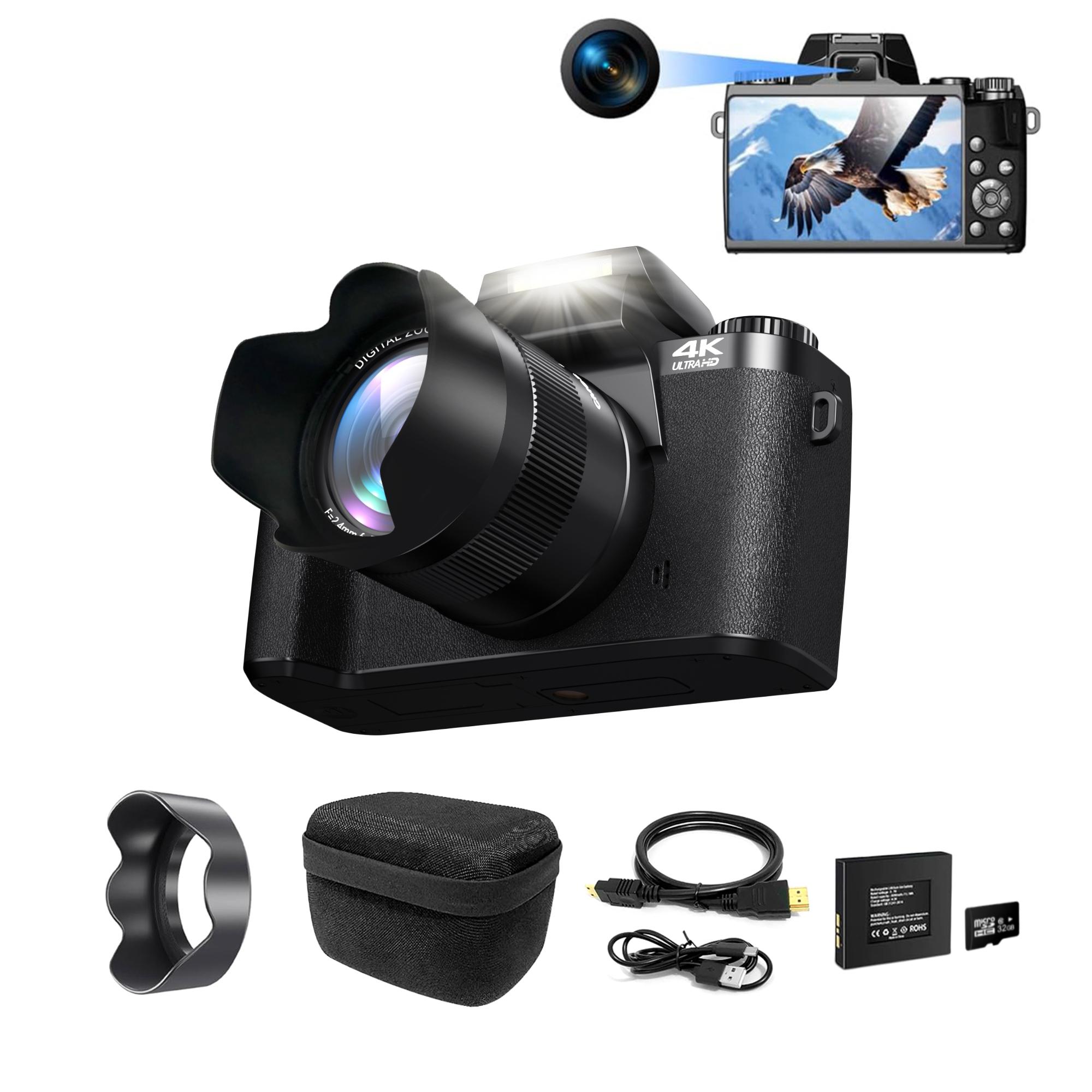 OKA gute Qualität Digitalkamera 4K, 64MP Fotokamera mit 4.0" Touchscreen, 16X Digitalzoom Kompaktkamera mit WiFi Funktion, mit Kameratasche, Haube, 32GB TF-Karte
