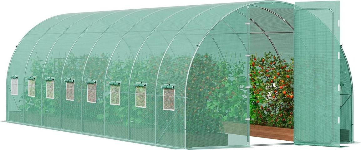 VEVOR Walk-in Tunnel Greenhouse 27.38x9.5x7.38ft Galvanized Frame PE Cover Green 3×8.4×2.25m(8G