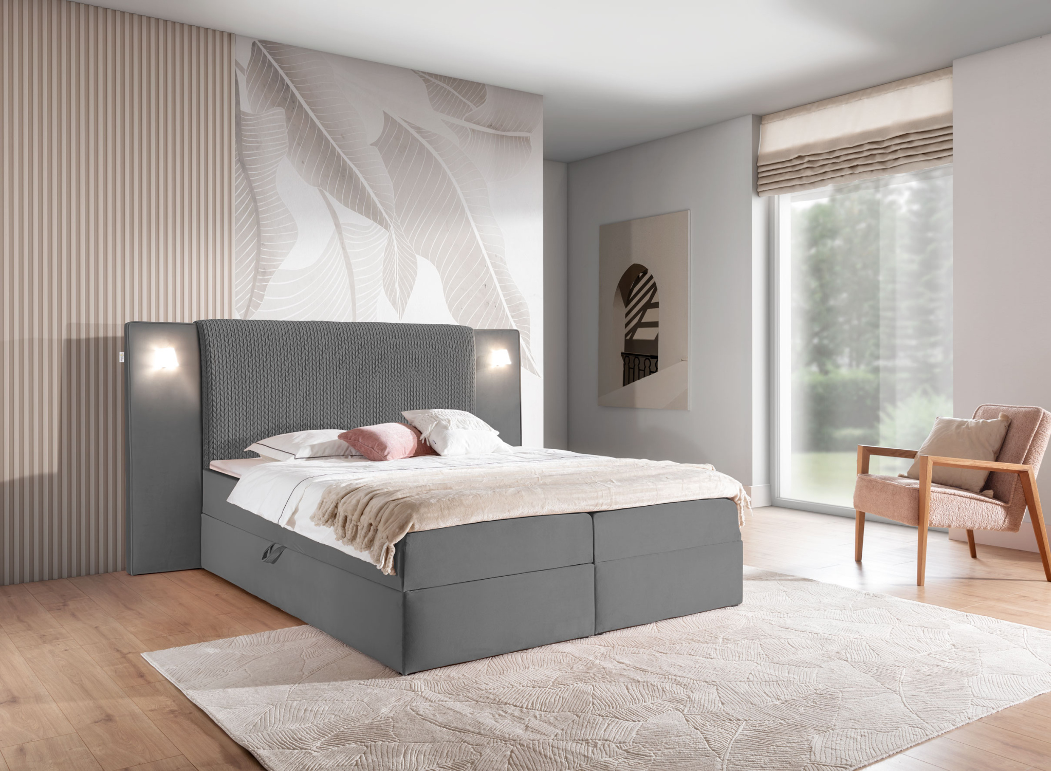 Manželská posteľ 160x200 SIANA s LED osvetlením - grafitová + topper ZDARMA